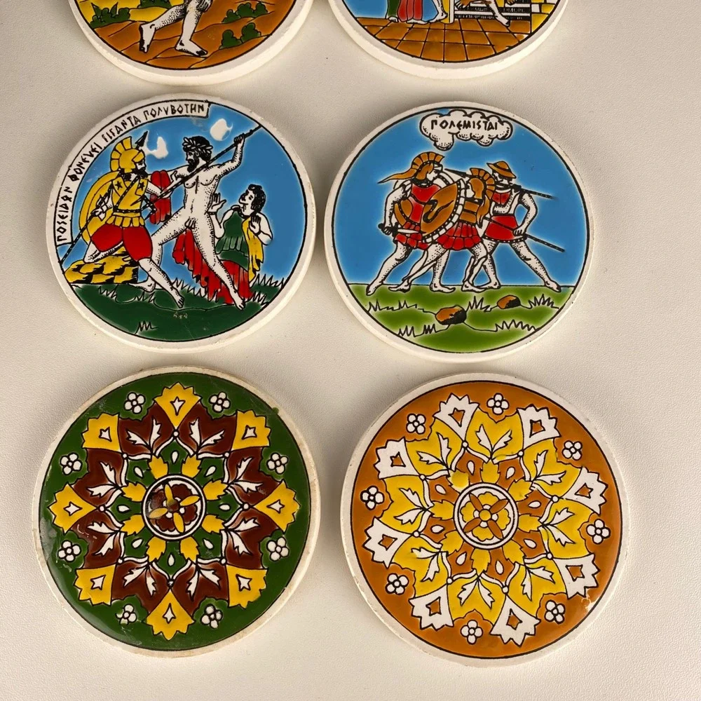 Michalios Ceramic Hellas Greek Mythology Handmade Coasters Set of‎ 6 Greece F72Q